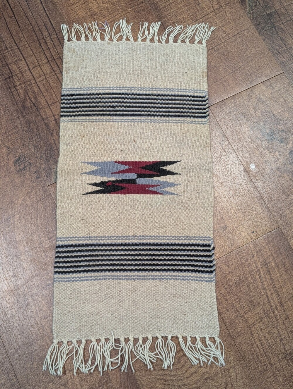 Vintage Chimayo Trading Post Wool Rug Table Runner 10x23 Hand Loomed